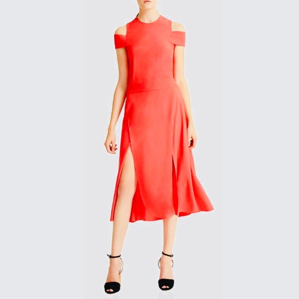Halston Heritage Women’s Coral Orange Drop Shoulder Midi Dress Size 12